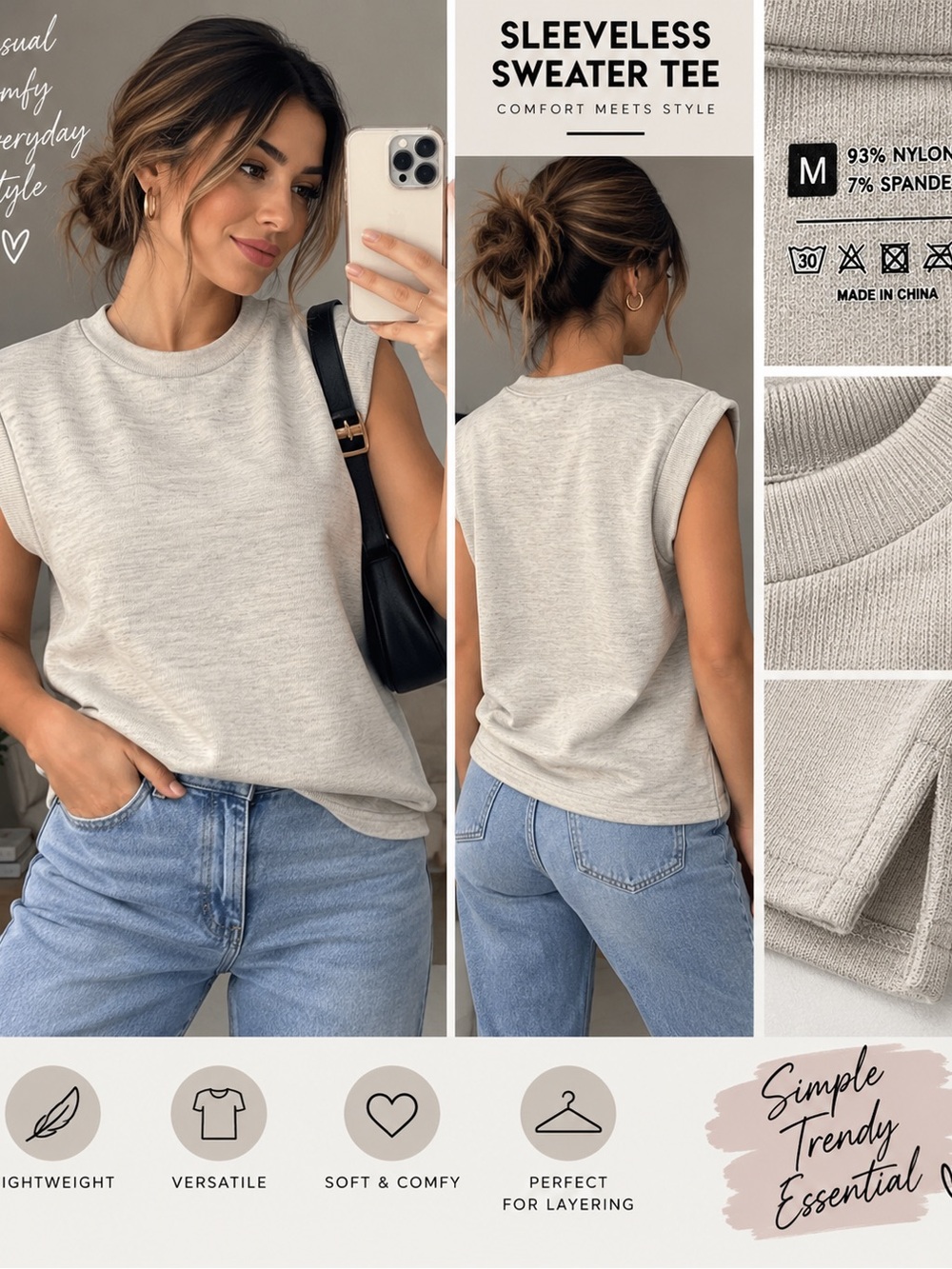 Sleeveless Muscle Tee Tank Top - Light Gray